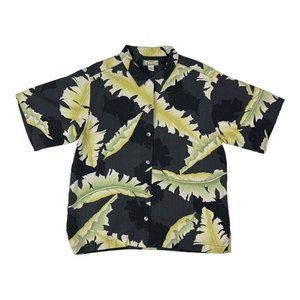 Tommy Bahama Black w/ Yellow Green S/S Pure Silk‎ Button Down Mens Size Medium M